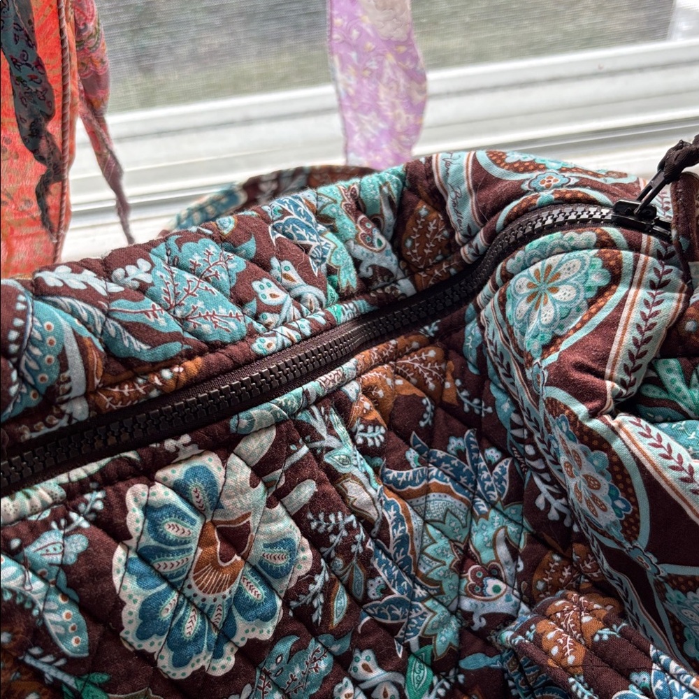 Vera Bradley Quilted Floral Tote Bag in Brown and Teal - Picture 4 of 5